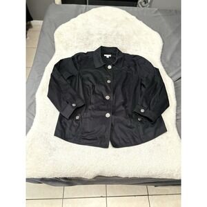 Charter Club Womens Black‎ Button Jacket Plus Size 2X Solid Stretch
